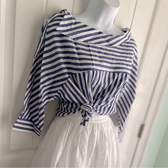 MAAC London Striped Blue & White Boatneck Blouse Sz Medium in EUC - Picture 7 of 13